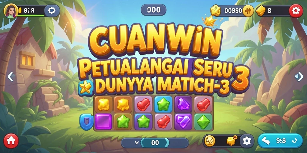 Screenshot gameplay CUANWIN menampilkan berbagai level Match-3 yang menantang.