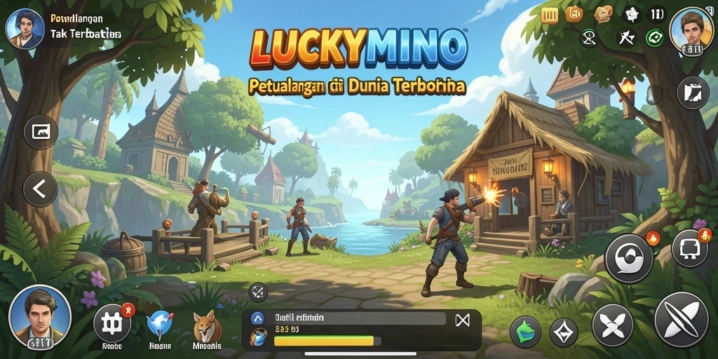 Gameplay LUCKYMINO yang penuh petualangan di dunia terbuka.