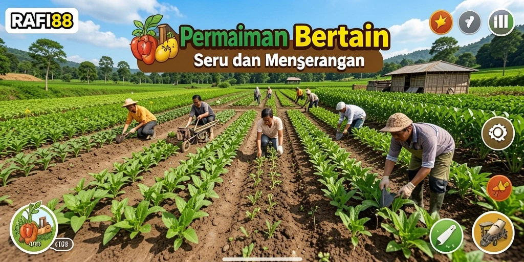 Tampilan screenshot RAFI88 menampilkan pengguna yang sedang bertani dengan suasana alam yang indah.