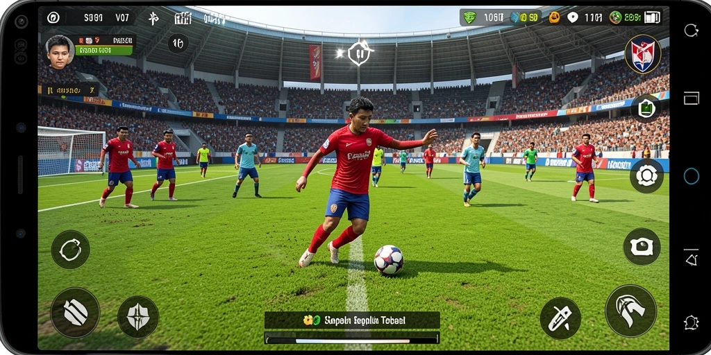 Gameplay seru V07 dengan aksi di lapangan sepak bola.