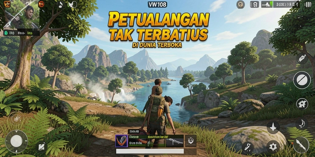 Tampilan gameplay VW108 dengan petualangan di dunia terbuka.